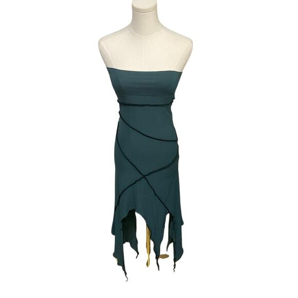 Abstractika Dresses & Skirts - Abstractika Strapless Teal Midi Dress Skirt Asymmetrical Jagged Pixie Hem Small